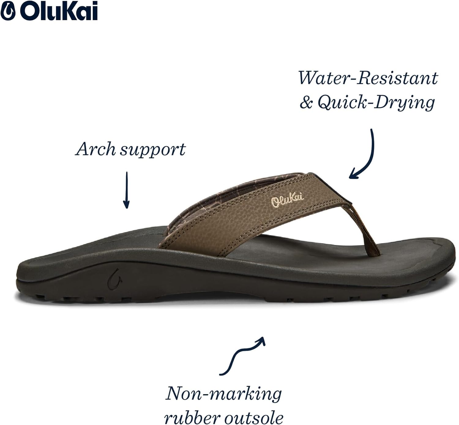 OLUKAI Ohana Men's Beach Sandals, Water Resistant Flip Flops, Arch Support & Comfort Fit, Lightweight & Durable, Enhanced Grip & Traction - Image 5