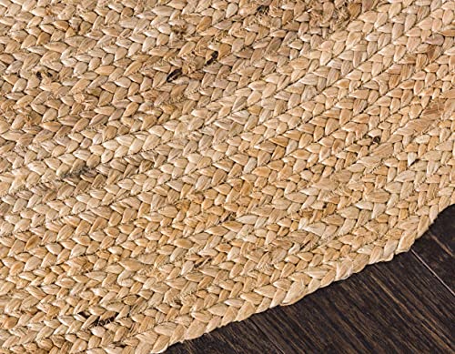Image of Jute Braided Natural Hand Woven & Reversible Rug for Living Room Kitchen Entryway, Farmhouse Rustic Burlap Carpet Floor Mat (Jute, 150cm)