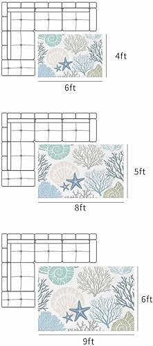 Miniatura 2 de Coastal Outdoor Rug for PatioDeckPorch, Summer Beach Blue Teal Coral Non-Slip Large Area Rug 4x6 Ft, Sea Nautical Starfish Indoor Outdoor Rugs