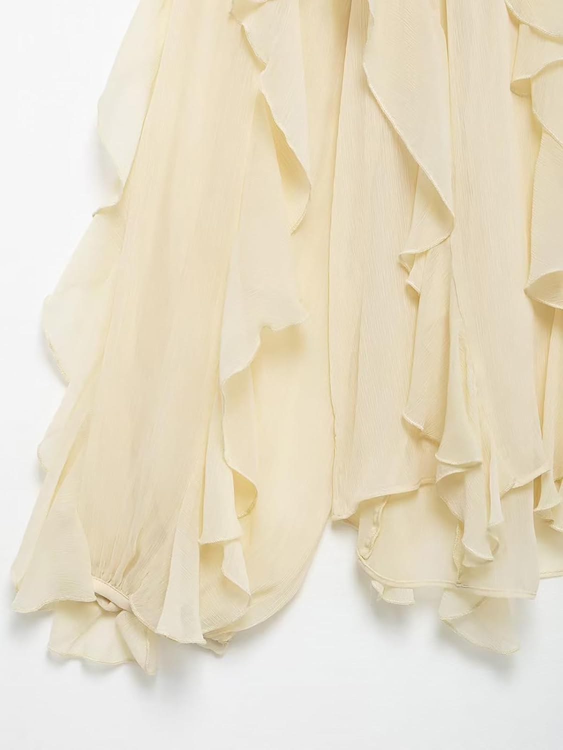 Women's V-Neck Pleated Front Long Sleeved Shirt with Ruffle Collar, exuding a Stylish Flying Sleeve top - Image 5