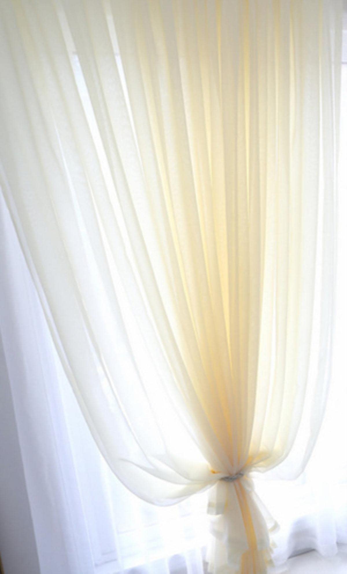 300cm Hauteur Couleur Rideau Salon Fenêtre Fini Tulle Sheer Voile Rideaux pour Chambre Voilage Rideaux-Beige Tulle, W350x270cm 1 pièce, Anneaux