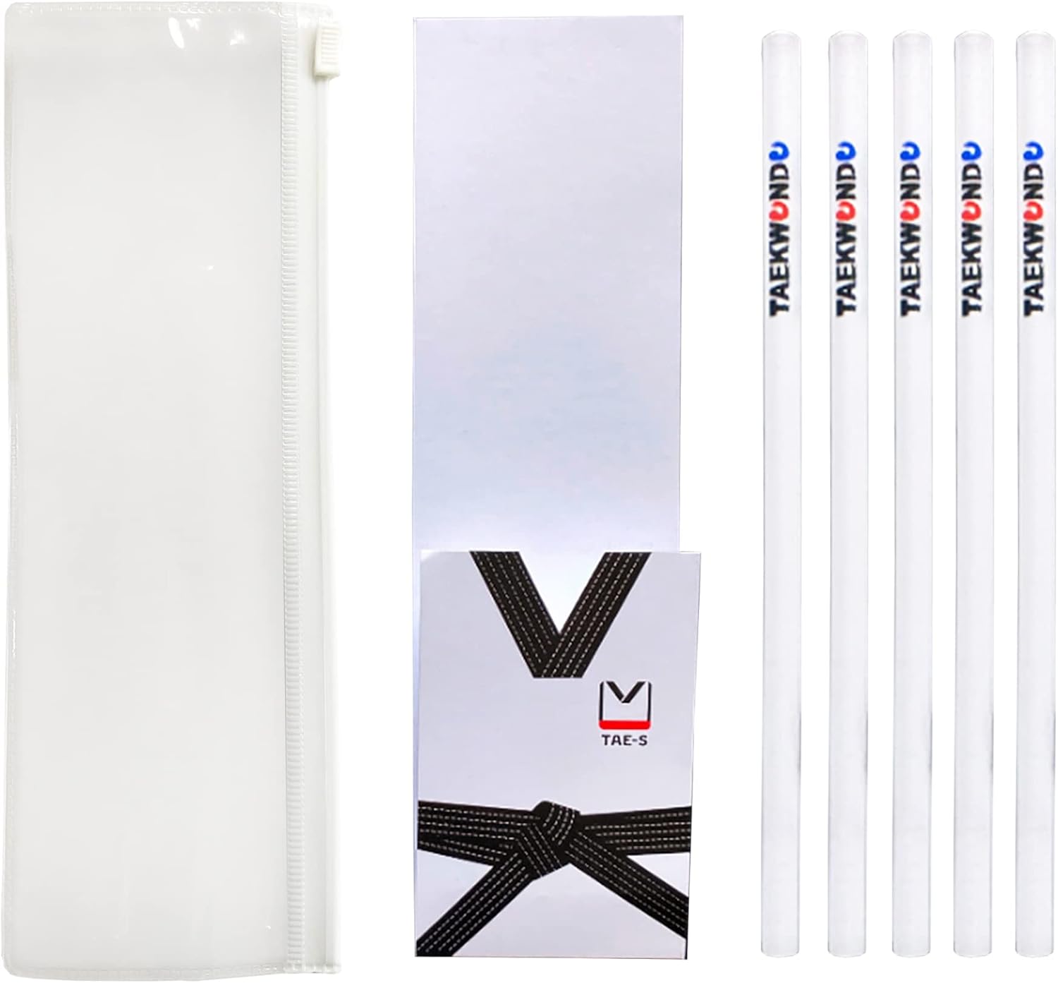 TAE-S Taekwondo Pencils HB Wood Cased with White Clear PVC Pencil Case Thoughtful Gift Idea for Martial Arts Students (6 Packs of 5 (30 Count), White)