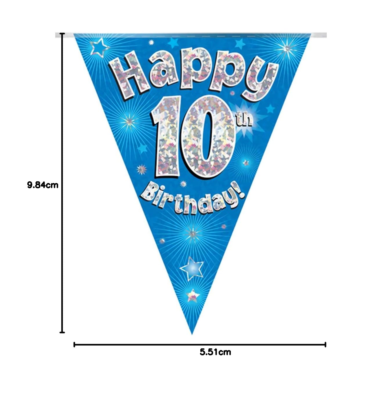 Party Bunting Happy 10th Birthday Blue Holographic 11 flags 3.9m