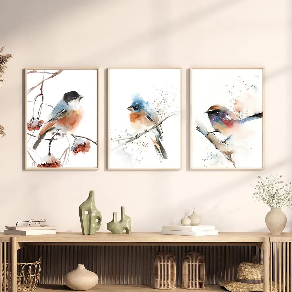 WUHBCZ Art Pictures-Abstract Watercolor Birds Posters Prints Modern Minimalist Canvas Painting Wall Art Pictures Nordic Bedroom Interior Farmhouse Home Decor-40 * 60cm/3PCS (No Frame)