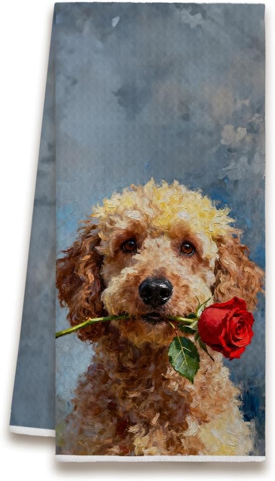 XUISWELL Goldendoodle Dog Gifts Valentines Day Hand Dish Tea Towels for Kitchen Bathroom Decor Decorations, 16x24 Inch