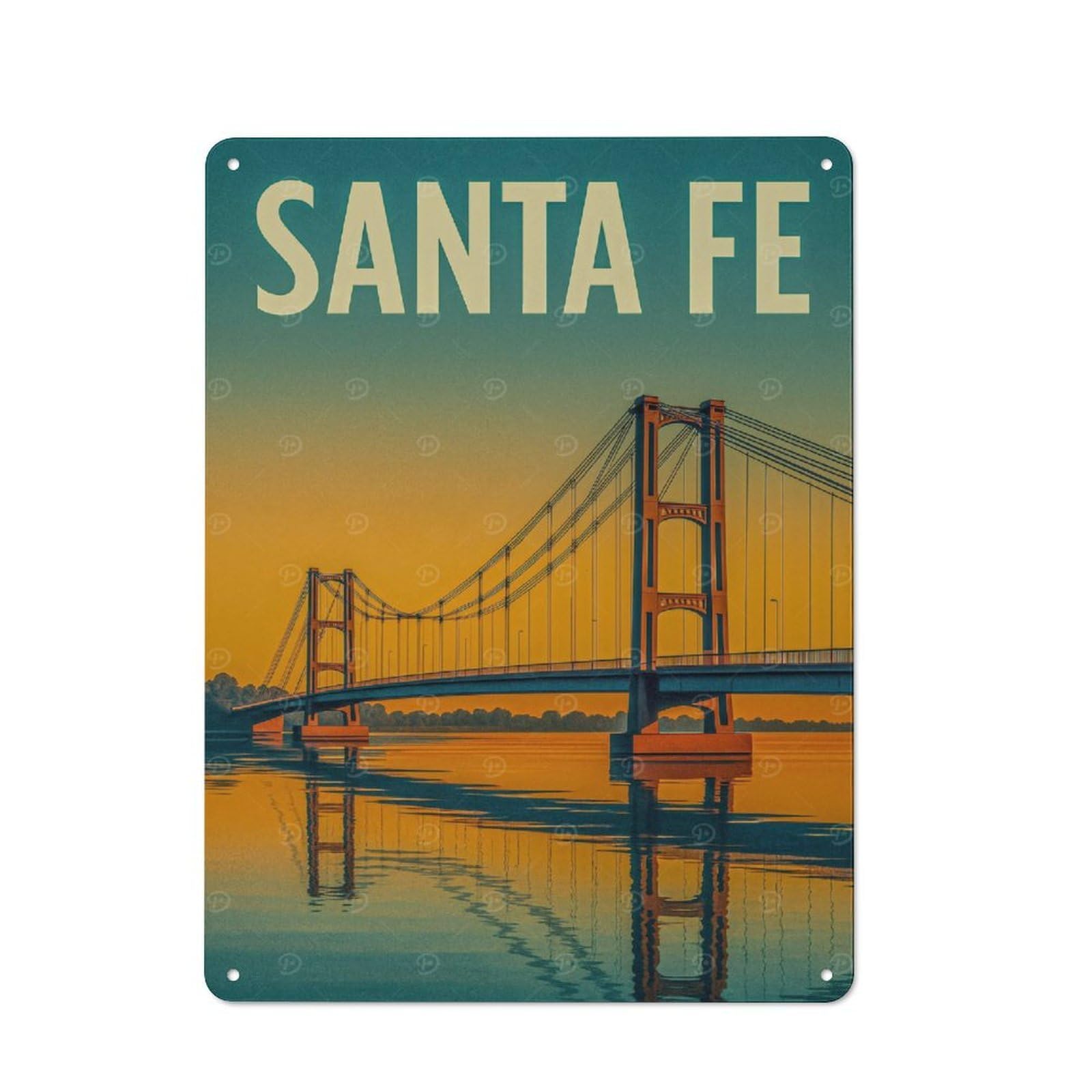 Junmoney Style-5 Tin Wall Plaque 40X30cm With Santa Fe Bridge Travel For Café Or Restaurant, Housewarming Present For People Styling Café And Restaurant