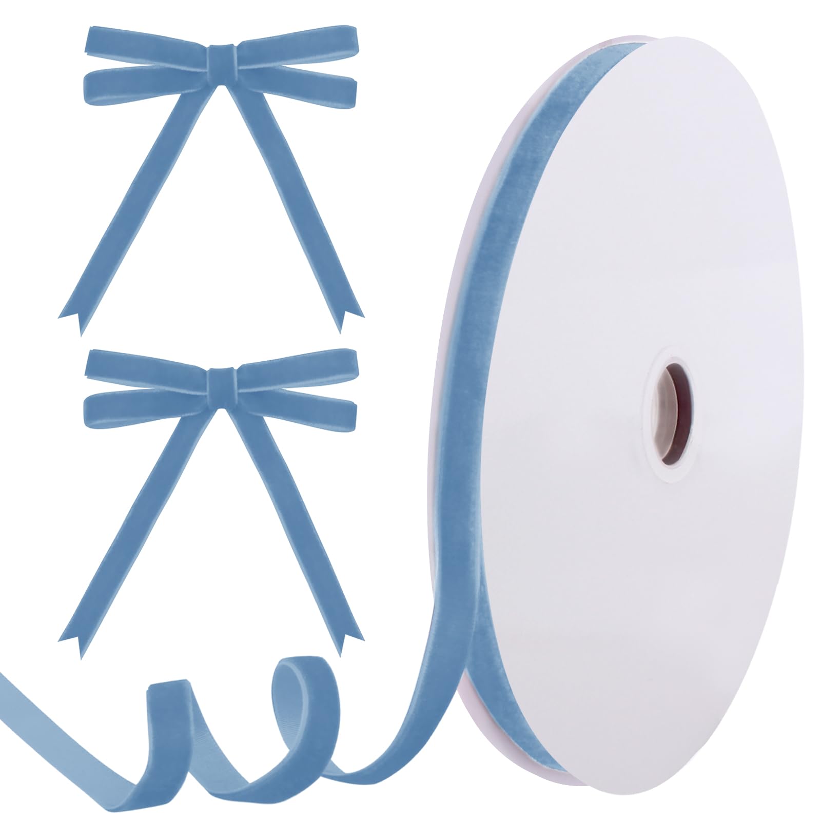Tsorode 25 Yards Dusty Blue Velvet Ribbon for Christmas Tree, 3/8 Inch