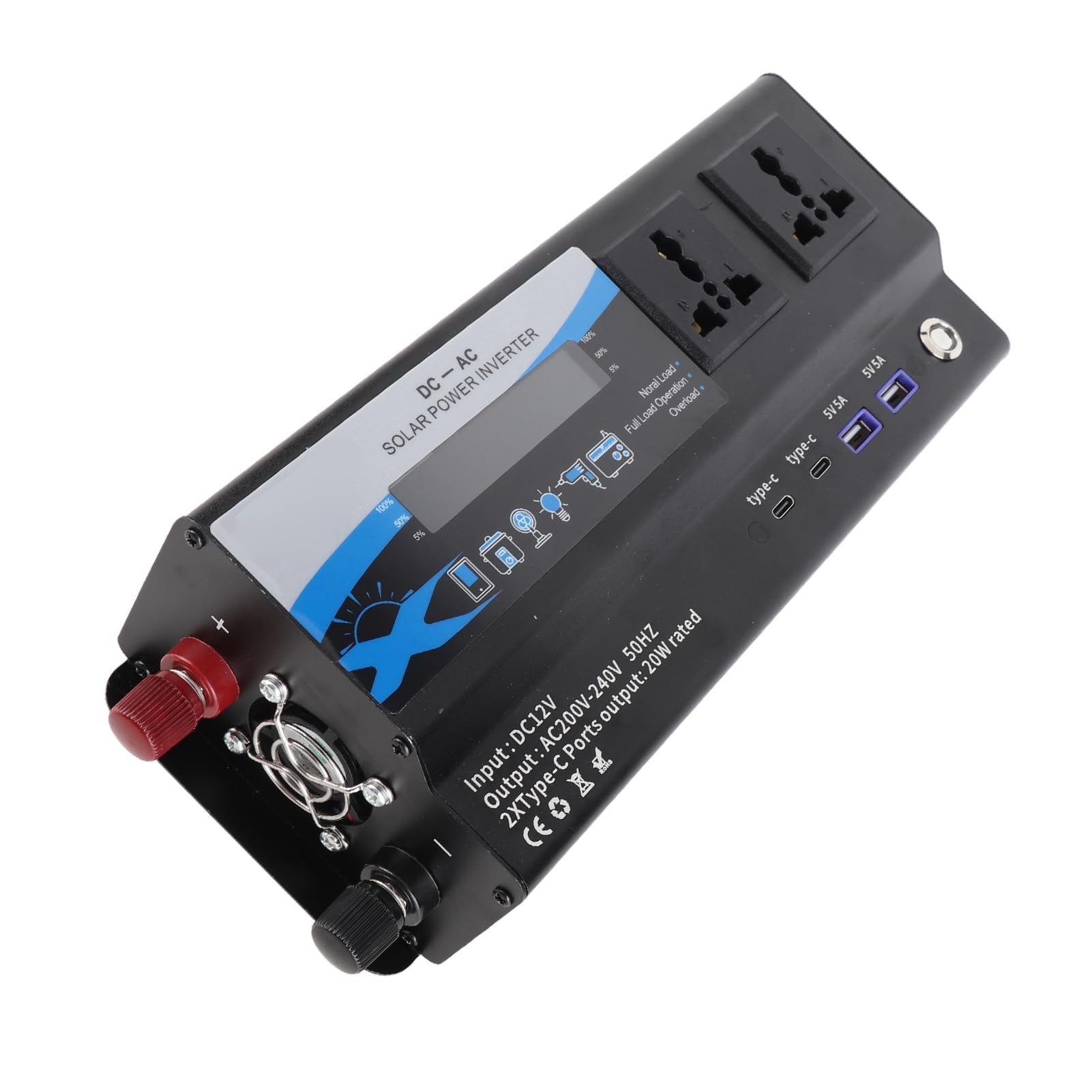 Przetwornica samochodowa o mocy szczytowej 6000 W ze światłem LED Modyfikacja o wysokiej wydajności Ładowanie falą sinusoidalną 2 porty USB 2 typu C do wycieczek kempingowych (Odp. (12 V))