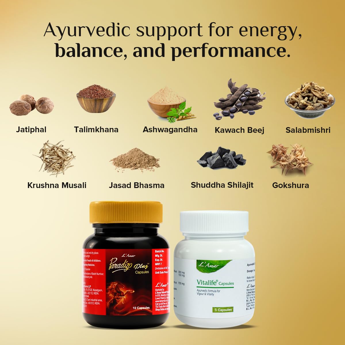 L’Amar Paradizo Pluz 10 Capsules + Vitalife 5 Capsules Combo Pack | Ayurvedic Men’s Wellness & Vitality Support Supplement (Pack of 3) — Amazon image 2