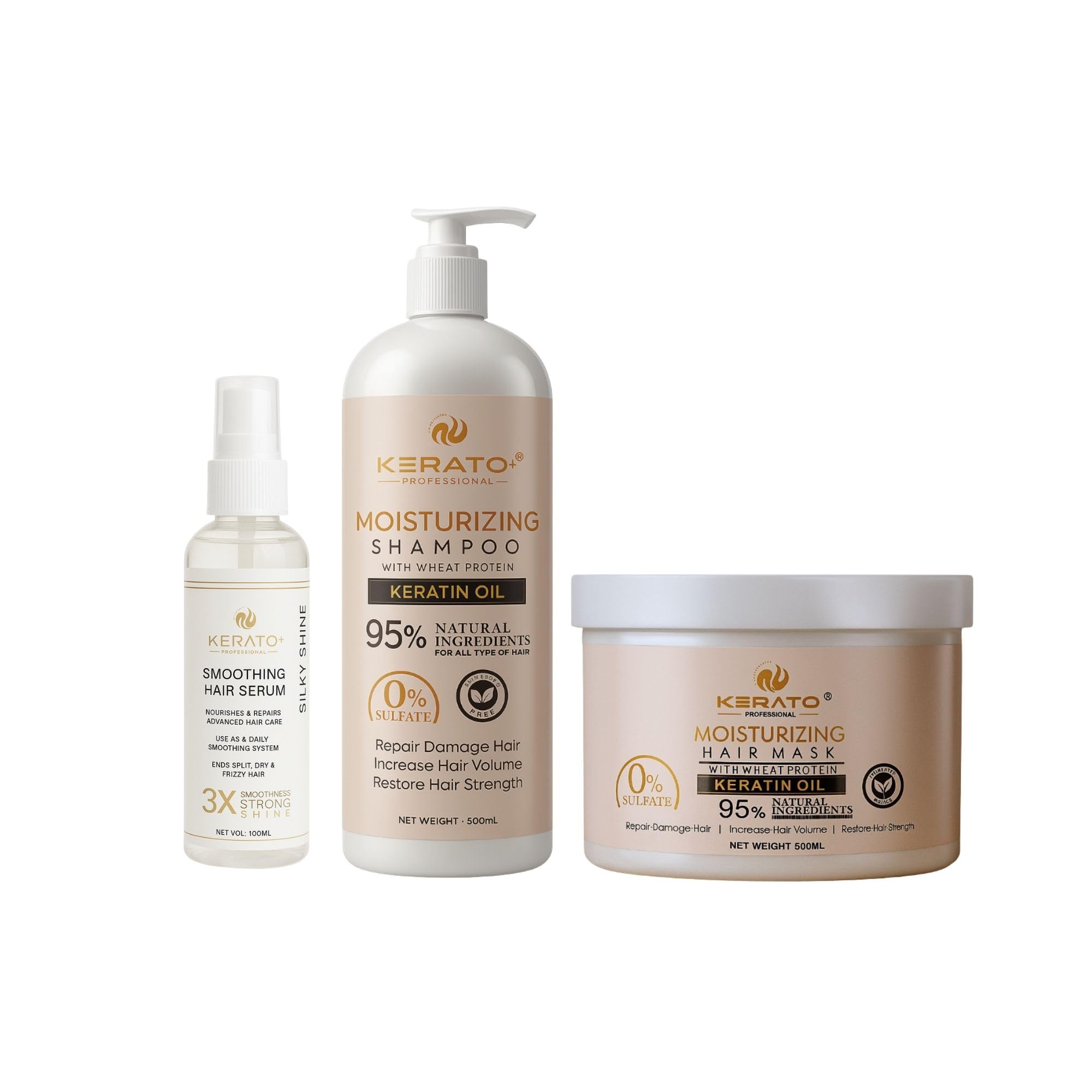 Paraben & Sulfate Free Moisturizing Hair Mask, Shampoo with Serum Combo Pack - Wheat Protein, Keratin Oil - 1100ml - For All Hair Types