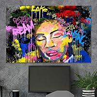 SIGNWIN Framed Canvas Wall Art African American Black Women Lovel and Dream Graffiti & Street Art Famous People Pop Art Modern Urban Multicolor for Living Room, Bedroom, Office - 12x18 inches