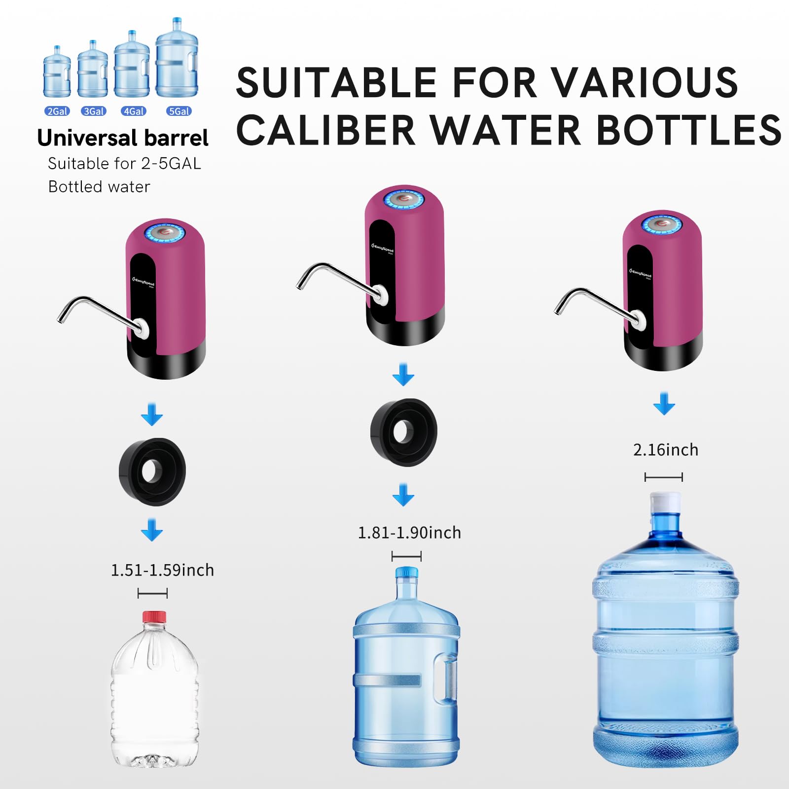 EASYSPEED Water Dspenser with 2 Adapters, USB Battery 1200 mAh, Tap Automatic Dosing Pump for Carafes and Bottles of 5 8 10 12 15 20 Liters for Offices and Schools, Carmine — view 2