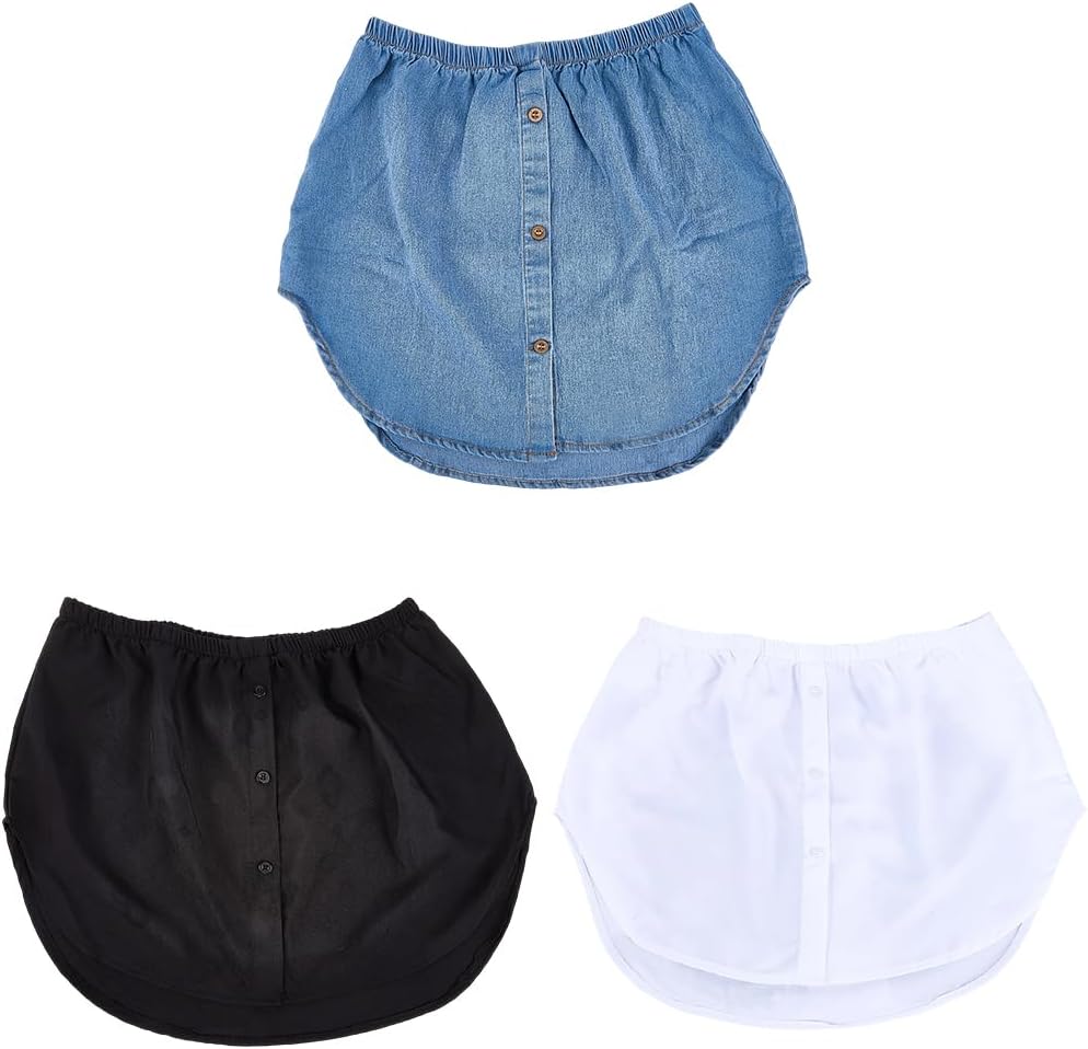 3Pcs 3 Colors Adjustable Shirt Extender Elastic Half Length Slips Layering Removable Underskirt with Buttons Polyester Faux Top Lower Sweep Skirts Extenders for Women Leggings Under Clothes - Image 6
