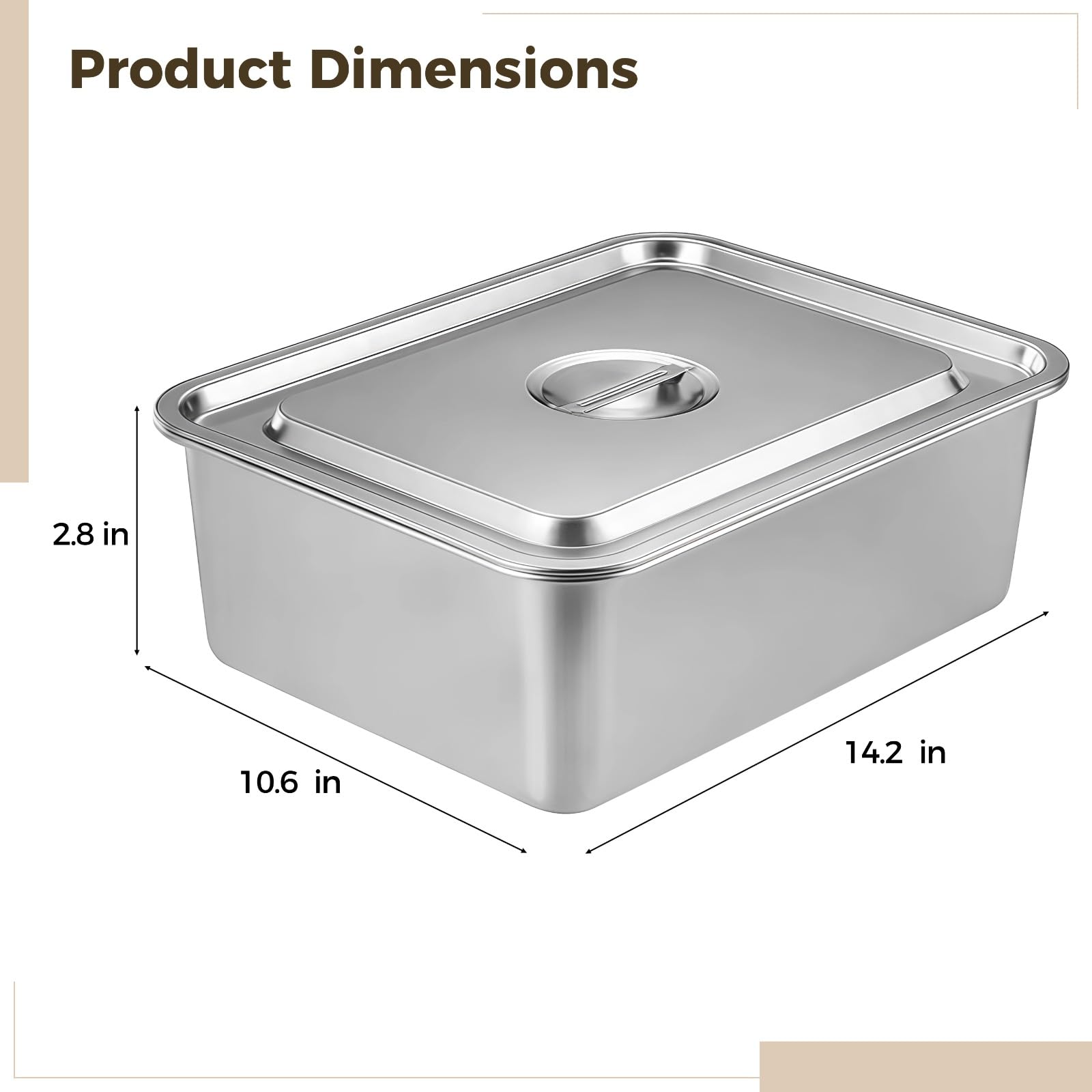Bac de cuisson vapeur en acier inoxydable 304 avec couvercle, grand plat à lasagnes 36,1 x 26,9 x 7,1 cm, plat à gratin pour four, pâtisserie et service