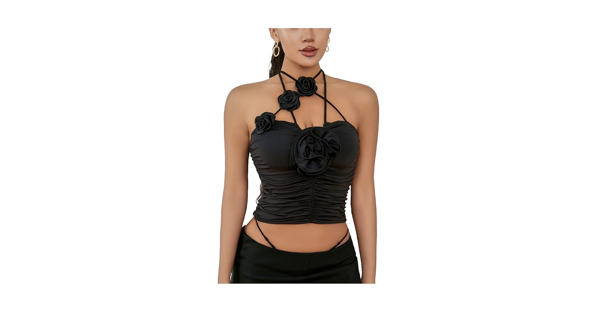 Sexy Tank Top for Women 3D Floral Tassels Ruffle Crop Top