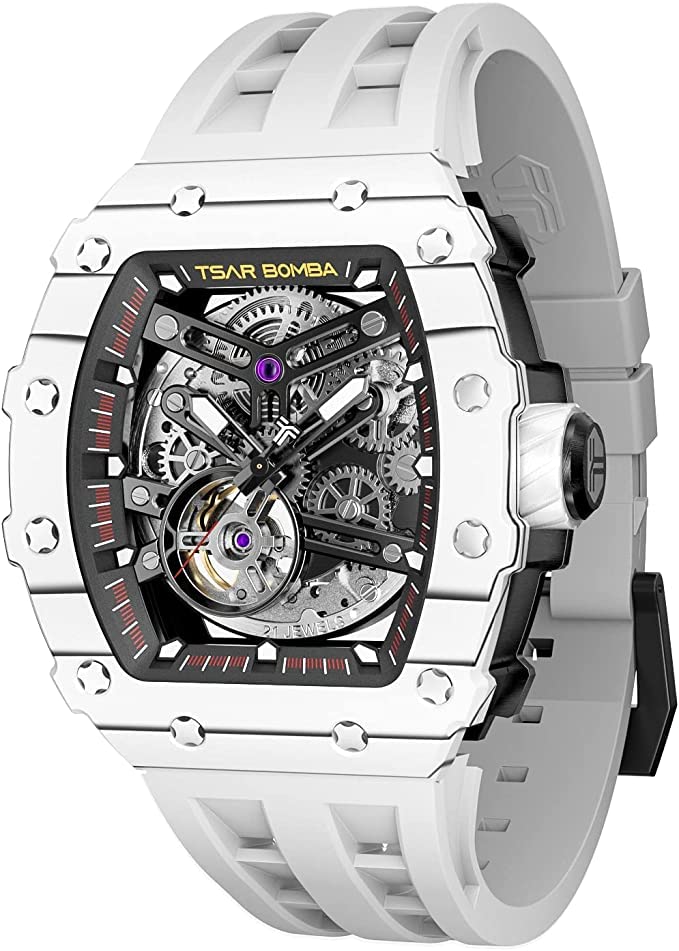 TSAR BOMBA Luxury Mens Automatic Mechanical Watches - Japanese Movement Sapphire Glass - 50M Waterproof Mens Watch - Square Wrist Watches Silicone Band Luminous Elegant Gifts for Men, Carbon Fiber (B0BPCPPGHB) Amazon Price History, Amazon Price Tracker