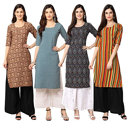 Image of Pinkmint Women's Crepe Digital Print Straight Kurta [Pack of 4] (CCV-334-338-339-335)