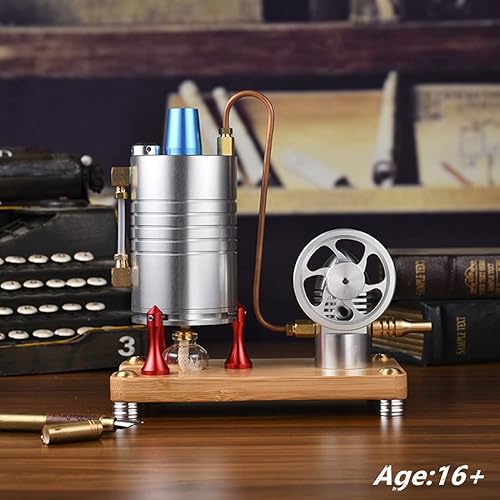 Miniatura 6 de Modelo de motor de vapor vertical retro, modelo de caldera de vapor totalmente metálica con caldera de calefacción y kit de lámpara de alcohol para