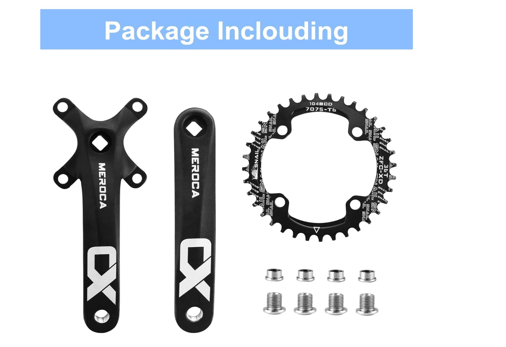 ZTZ Mountain Bike 170mm Crankset with 104 BCD 32/34/36/38T Chainring, Aluminum Alloy MTB Crank Narrow Wide CNC Round Chainring Bolts Fit for Mountain Bike, Road Bike Crank (34T, Black) - Image 4