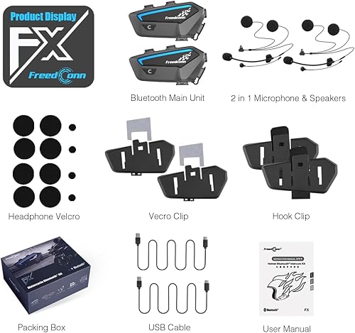 Miniatura 8 de FreedConn Auriculares Bluetooth para motocicleta, FX 2-10, intercomunicador de 4,921.3 ft, sistema de comunicación de motocicleta, intercomunicador