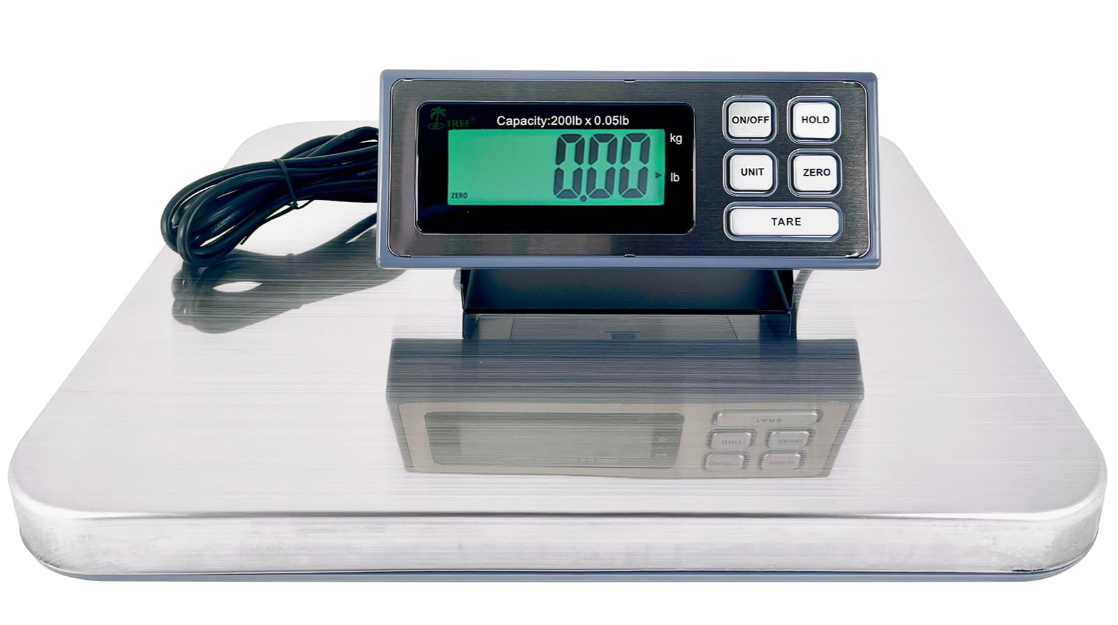 Tree LSS-200 Shipping Scale, 200 lb x 0.05 lb Capacity, Electronic Scale with Stainless Steel Platter, Tare Function, & Backlit LCD Display