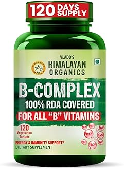 Vlado’s Himalayan Organics Vitamin B Complex with 100% RDA B1, B2, B3, B5, B6, B7, B9 & B12 | Hair Growth, Energy & Immunity | Youthful Skin - 120 Veg Tablets