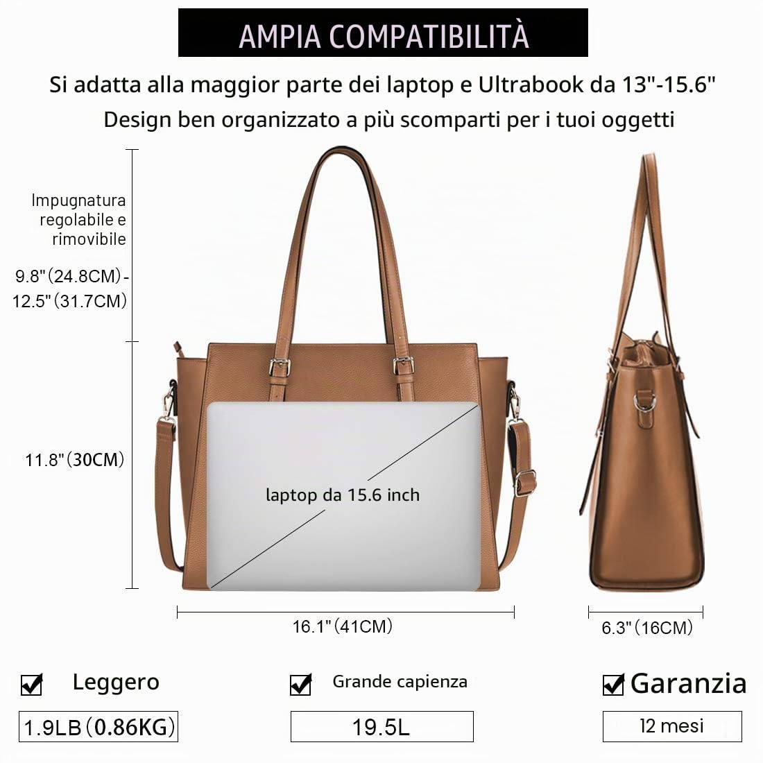 NEWHEY Borsa Lavoro Donna Porta PC 15.6 Pollici Grande Borsa a Tracolla Tote per Computer da Impermeabile in Finta Pelle