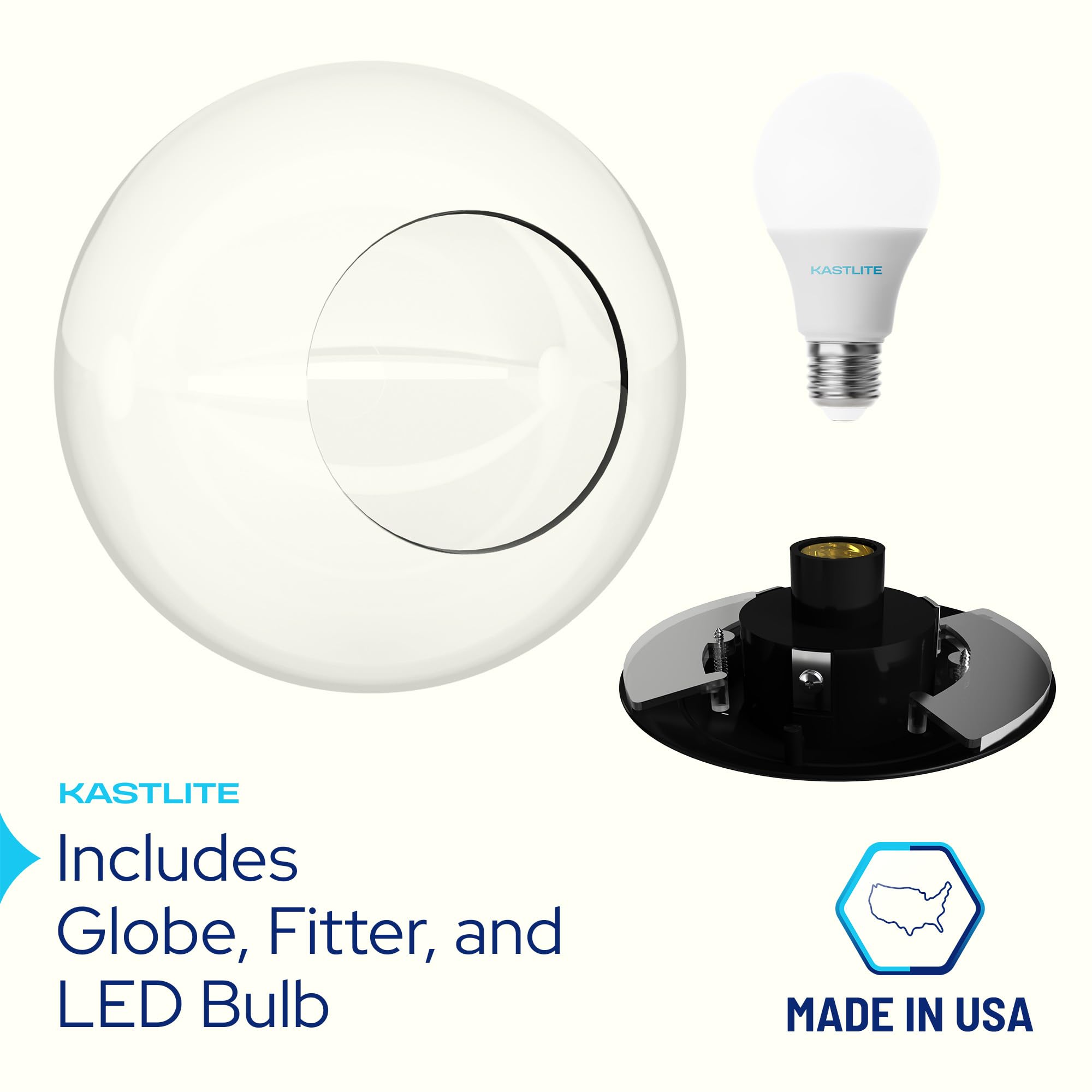KastLite Lamp Post Globe Combo – 14 Inch Lens With Fitter & 5000K LED Bulb