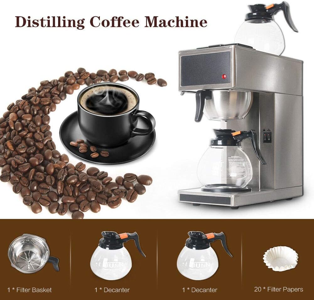Amazon.com: TRUSTME - Cafetera destiladora comercial de acero inoxidable,  automática, con 2 botes de café de 1,8 l, 110 V : Hogar y Cocina