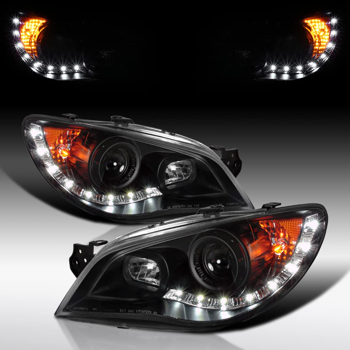 For 06-07 Subaru Impreza Black Headlights R8 LED Lamps | For 2006-2007 Subaru Impreza WRX Left Right Pair Headlamps Assembly Black Headlights R8 LED Lamps product thumbnail 2