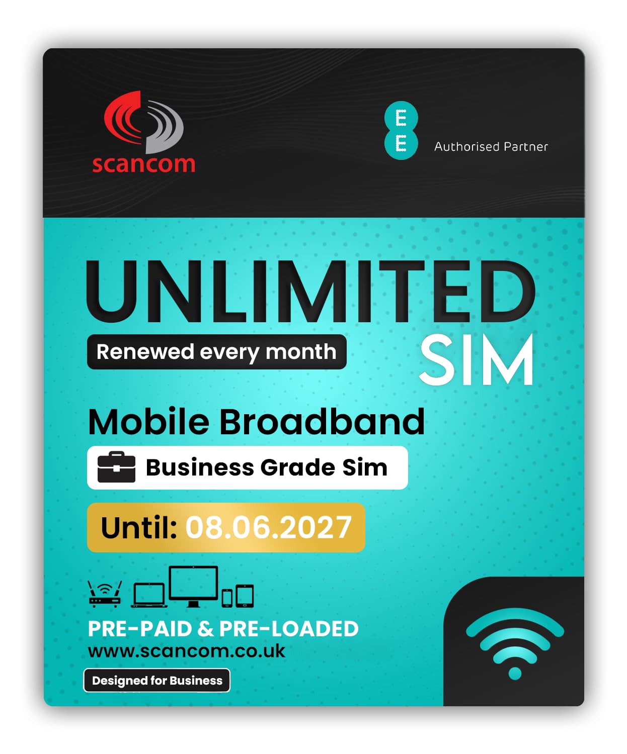 EE Unlimited Data SIM – Uncapped 5G Speeds – Preloaded EVERY MONTH Until 8th JUNE 2027 – No Contract – Plug & Play for Business Broadband, Routers & Phones