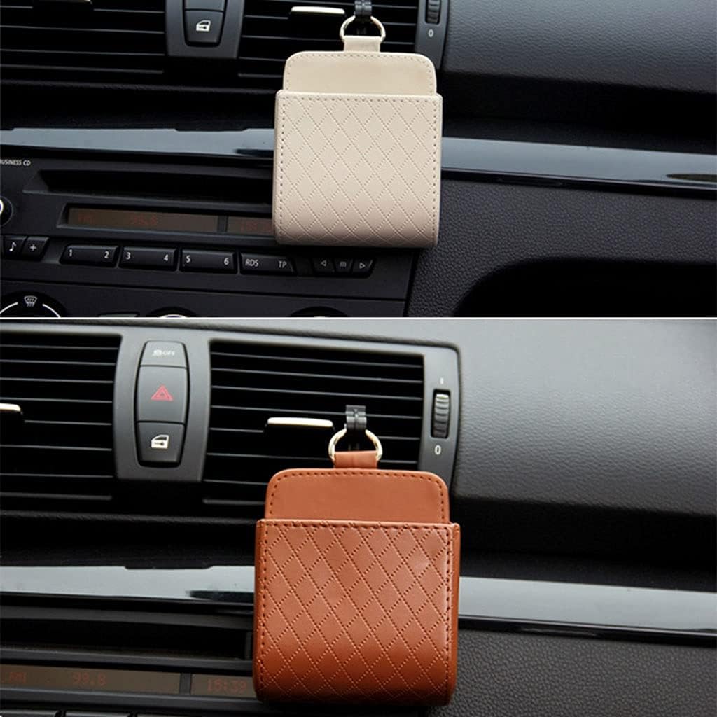 Car Storage Bag Air Vent Dashboard Tidy Hanging Leather Organizer Box Glasses Phone Holder Accessories image 5