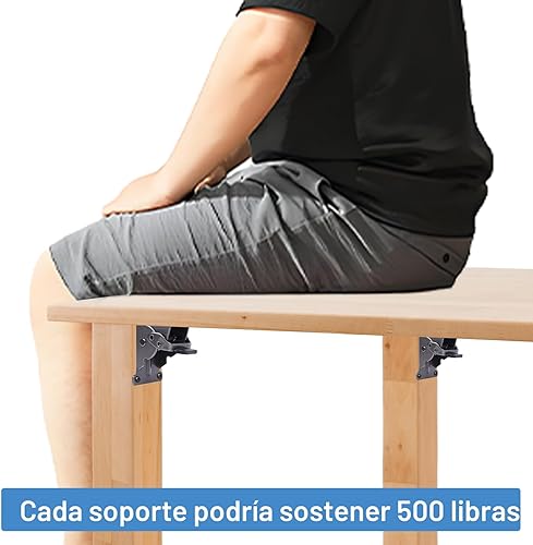 Miniatura 3 de Paquete de 4 bisagras de bloqueo para soportes de mesa plegables, soportes plegables de alta resistencia, bisagra plegable de bloqueo automático