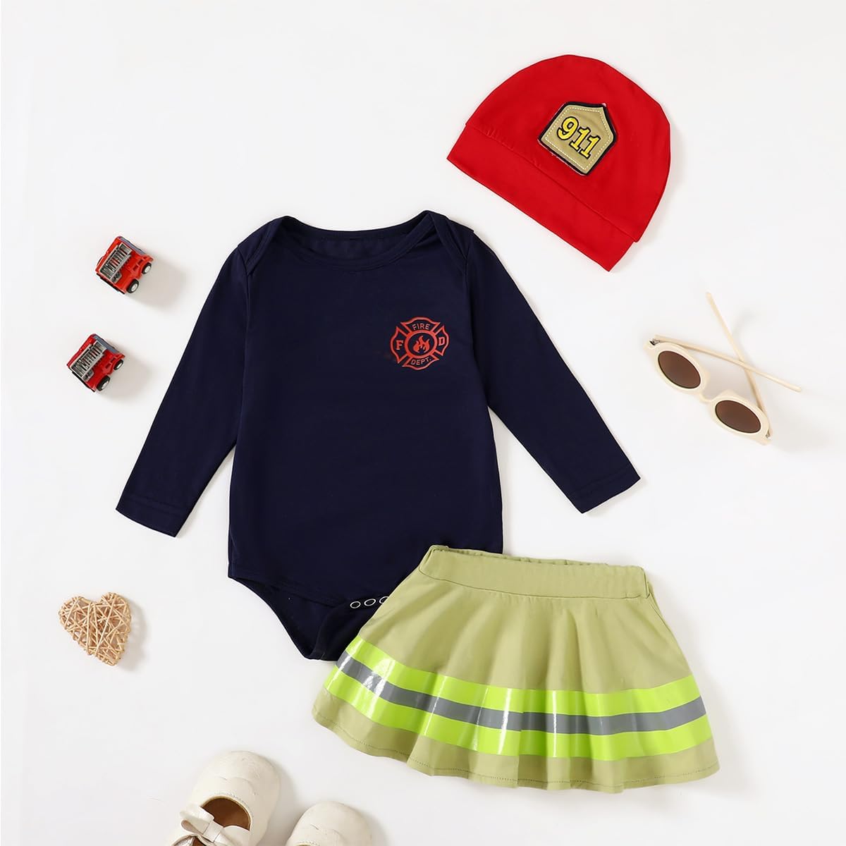 Baby Girl Costume Outfit Fireman Costume Clothes Firefighter Skirt Set - Image 2