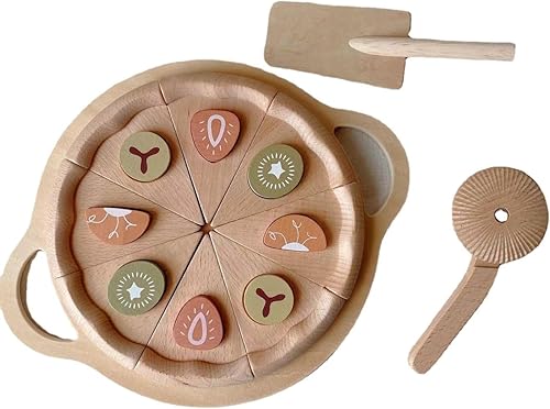 PurpleFox, Comida de madera para jugar cocina, juguete de pizza de madera, juego de alimentos de corte, comida de juego, accesorios de cocina para