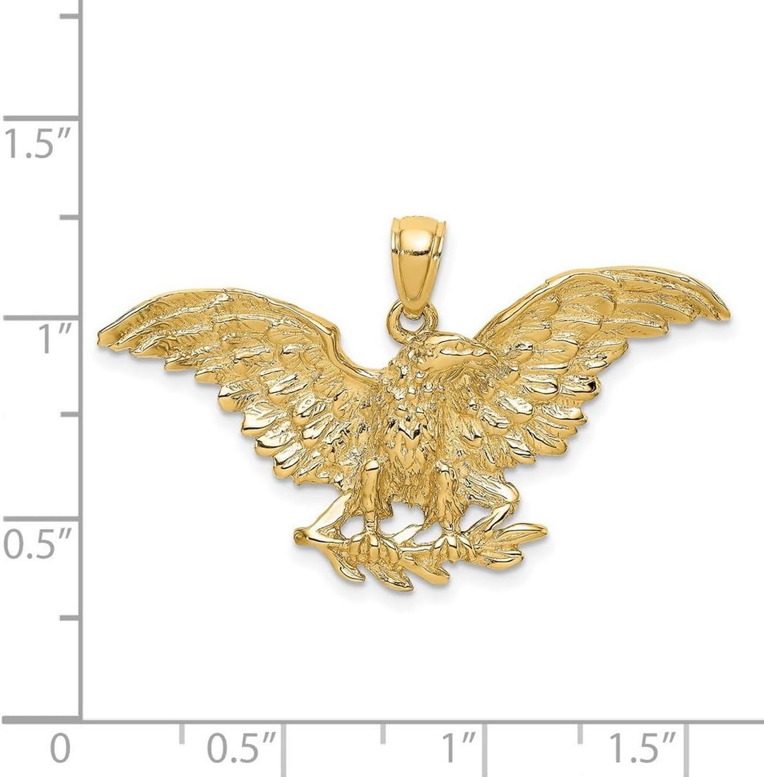 JewelryWeb 14k Gold Eagle With Angel Wings Spread 2-d Charm 28.6x41.3mm Wide Pendant Necklace for Women - Image 2