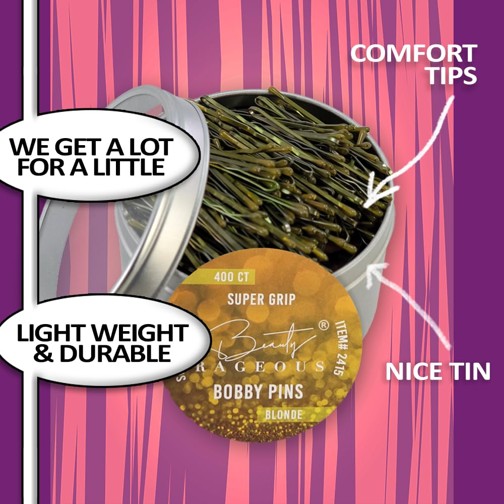 Super Grip Bobby Pins - damskie 4 cm - łatwe, bezpieczne, wszystkie rodzaje włosów - poręczna puszka wielokrotnego użytku (blond - około 400 karatów)