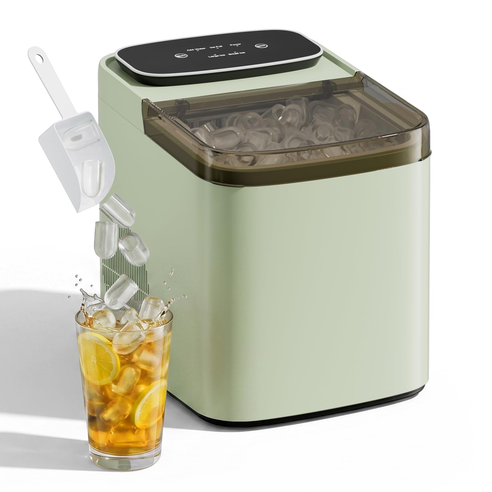 ROVSUN Ice Maker Machine, 9 Ice in 7 Mins, 2 Sizes of Ice, 12KG in 24Hrs, Compact Ice Machine for Home Countertop, Self-Cleaning Fuction for Kitchen/Office/Bar (Sage Green)