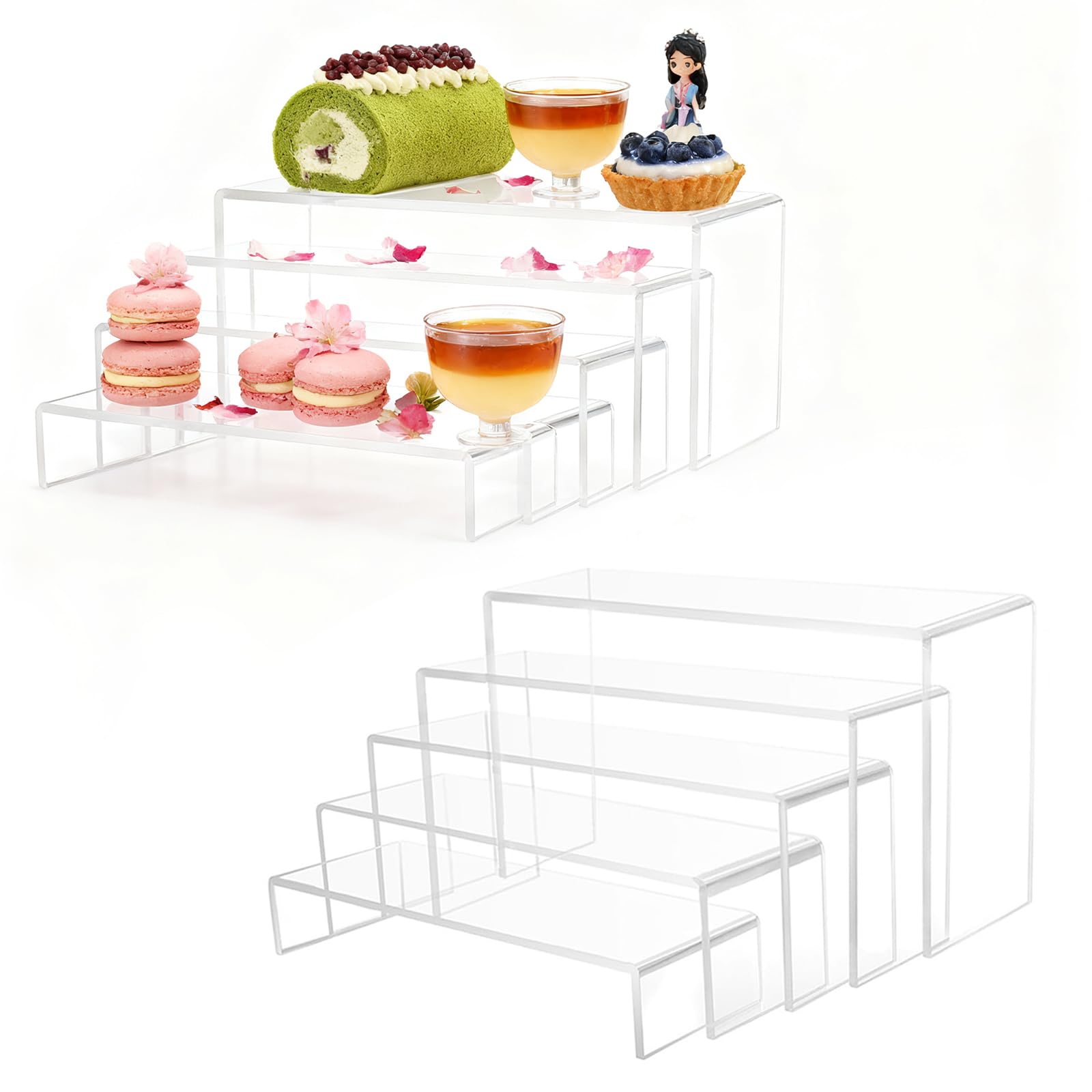 NEUSID 10 Pcs Clear Acrylic Display Risers, 5 Sizes Multifunction Rectangular Acrylic Riser Tiered Display Stand for Figures Desserts Cupcakes Perfume