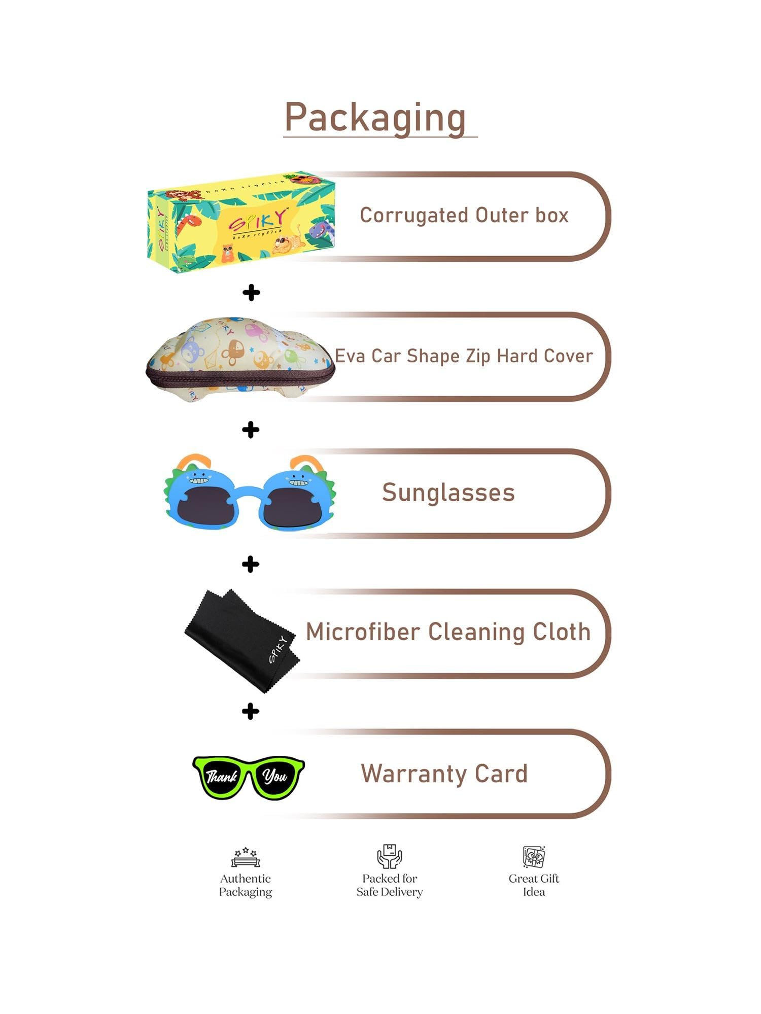 SPIKY Dinosaur Frame Sunglass With Protective Case Classic UV Protected Stylish Plastic Sunglasses Goggle Eyewear For Kids Girls and Boys - (Blue and Black) - (Pack of 1) - Image 8 thumbnail