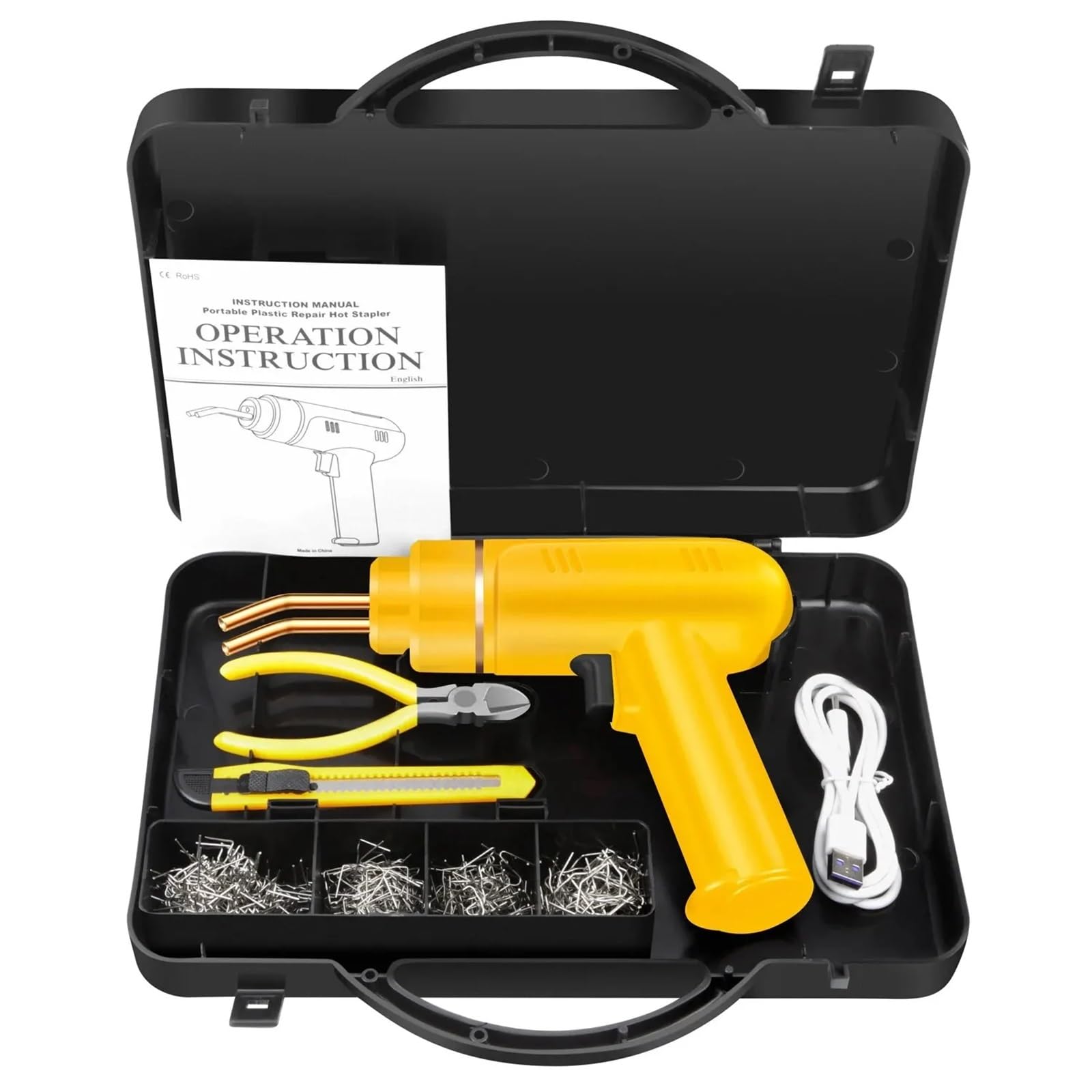 ręczne spawarki 200W Hot Stapler Akumulatorowa spawarka do plastiku Zestaw naprawczy zderzaka Lutownica naprawy(Yellow)