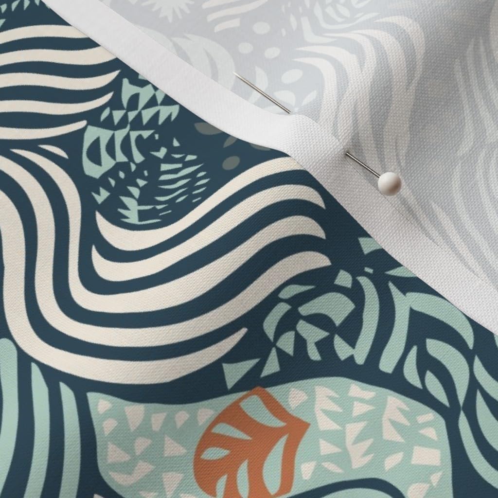 Spoonflower Fabric - Abstract Teal Waves Coastal Aqua Water Current Beach Nautical River Printed on Petal Cotton Fabric Fat Quarter - Sewing Quilting Apparel Crafts Decor