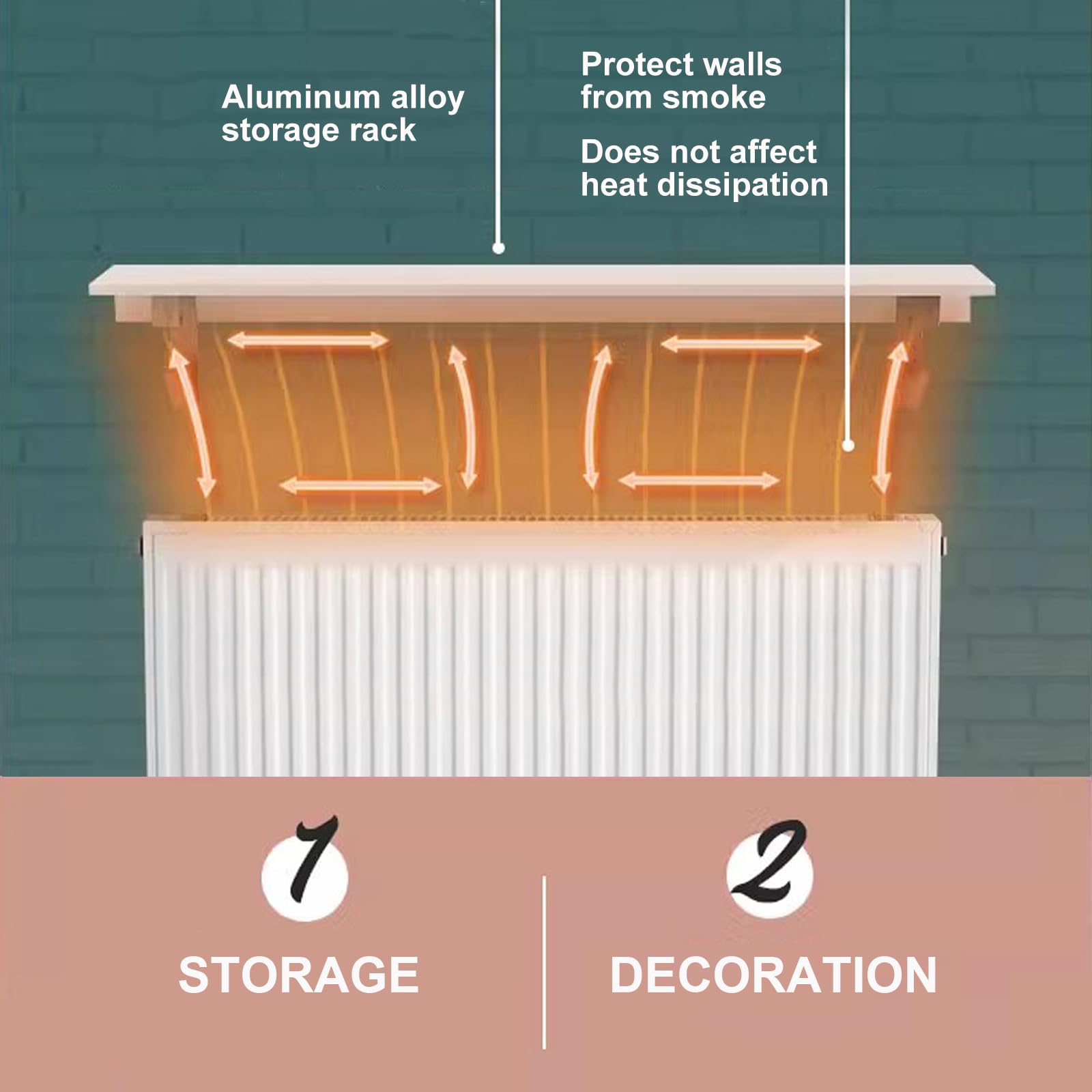 Mensola per termosifone in lega di alluminio bianca, senza trapano, facile da installare, supporto per riscaldamento galleggiante, supporta 28 kg, 30 cm, perfetta per l'arredamento della casa e