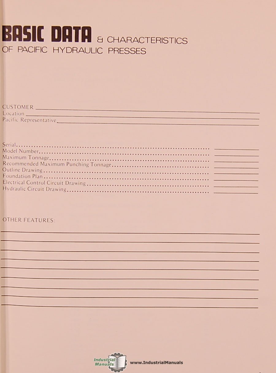Basic data and characteristics page from the manual