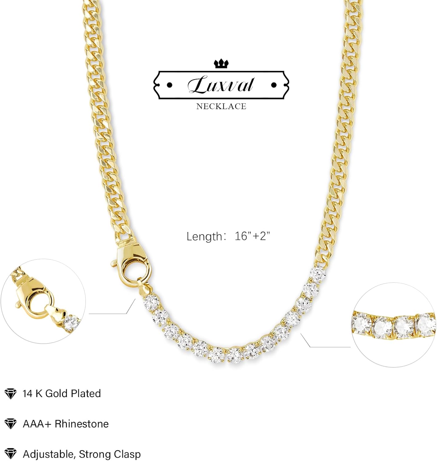 Luxval Tennis Necklace 14K Gold Plated Rhinestone Butterfly Choker Necklaces for women Dainty Zirconia Cut Faux Diamond chain 3mm