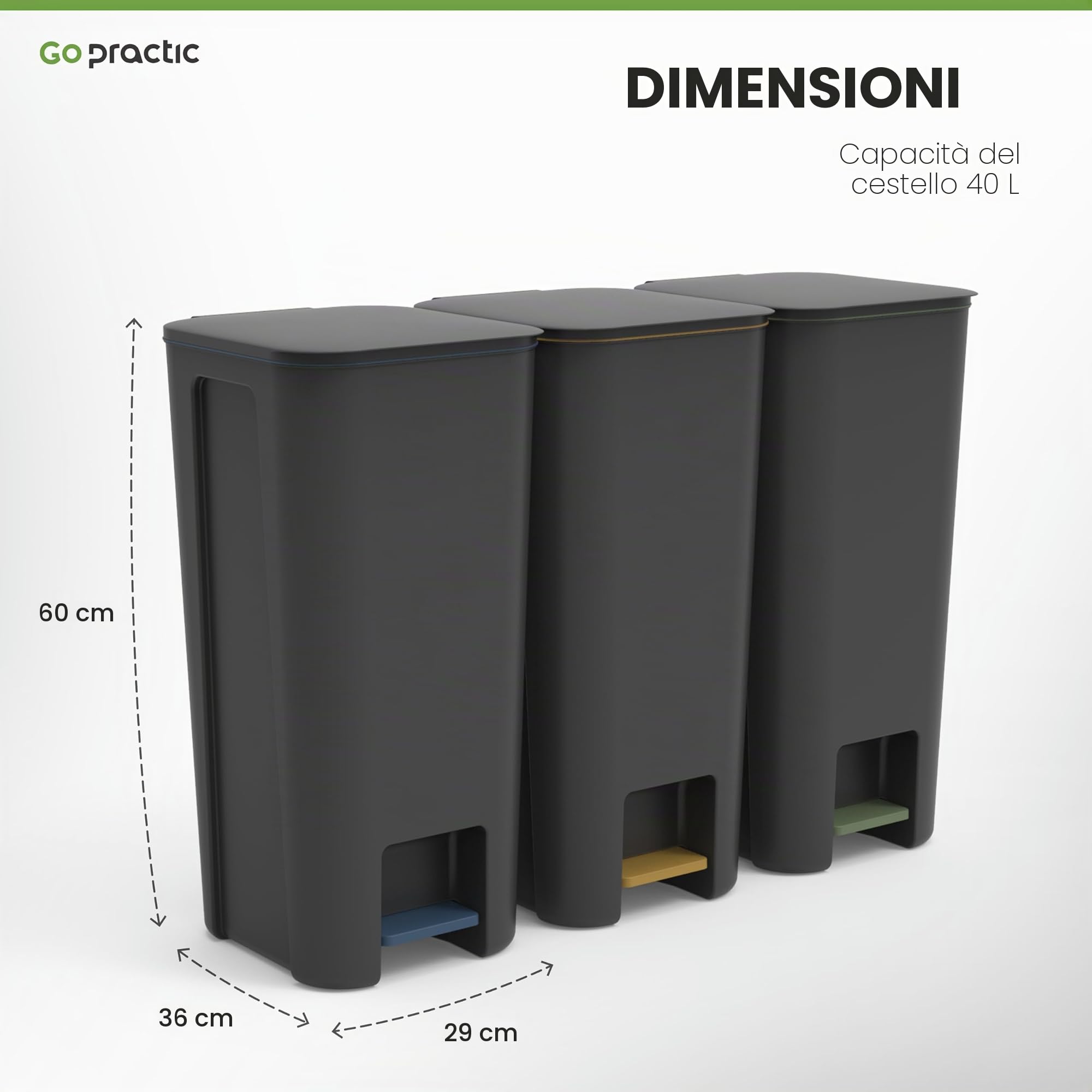 Pattumiera Differenziata Con Pedale Coperchio 4 Scomparti 40 l Pattumiera Cucina Bagno Ufficio In Plastica Nero Grafite