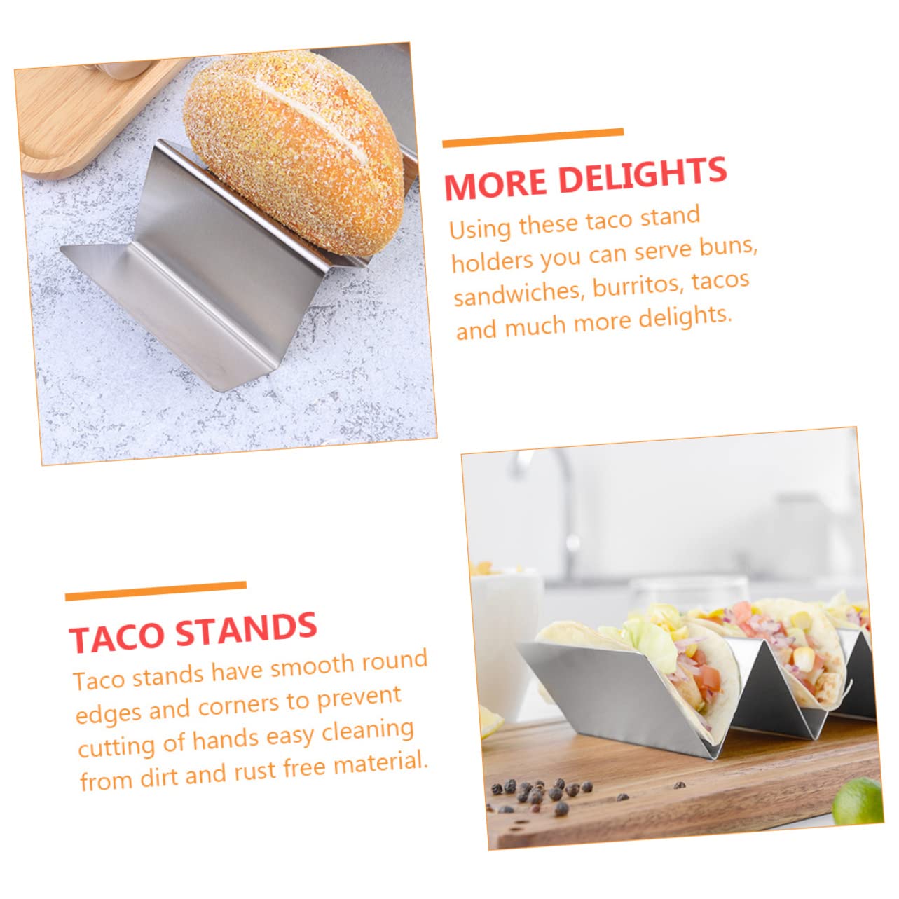 2 Series Soportes Tacos Inoxidables Estantes Compactos para Tacos Y Burritos Resistentes Acero Inoxidable para Fiestas Restaurantes Y Hogar 2 Piezas*2