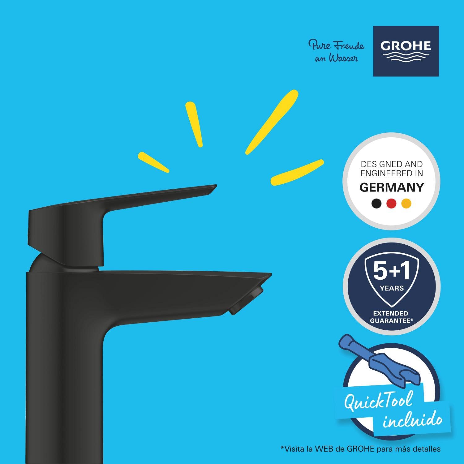 GROHE Start Monomando de lavabo 1/2" Tamaño S QuickFix (Ahorro agua), Negro mate 235502432