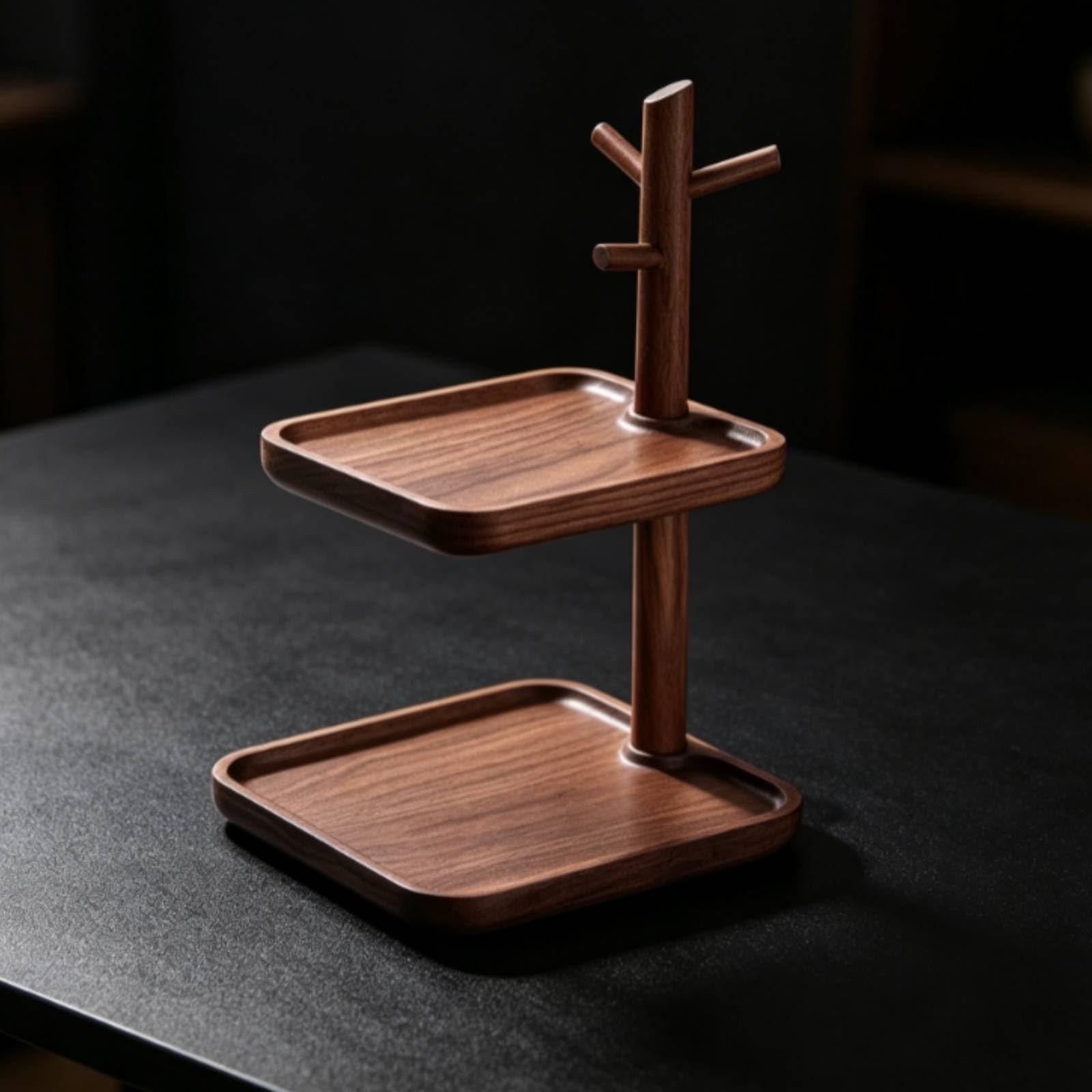 Vassoio Portachiavi in Legno di con Svemptytasche Vassoio Organizzatore Portamonete a Due Ripiani con Colonnina E Ganci per Chiavi E Anelli Adatto per Consolle d'Ingresso Comodino Tavolo