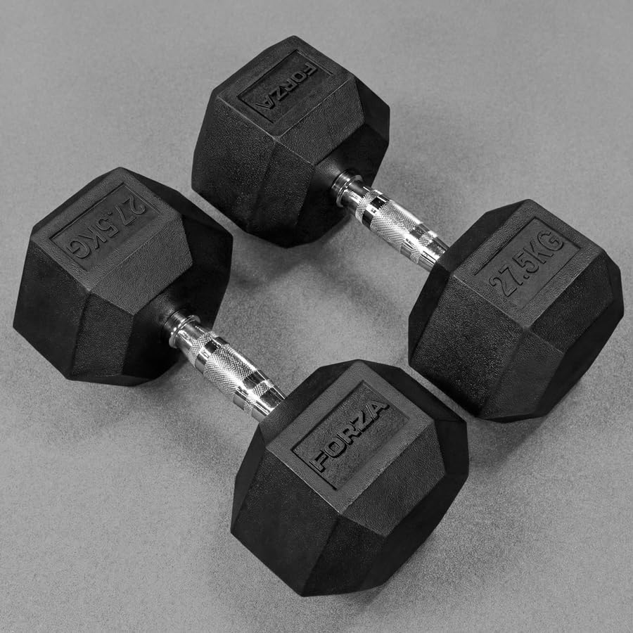 FORZA Rubber Hex Dumbbells [2.5kg - 50kg] | Gym & Home Weights - Pair of Weights (27.5kg) — image 1